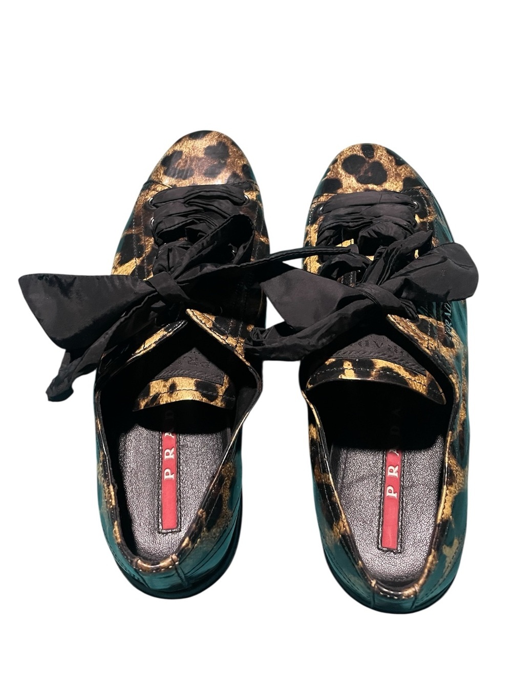 PRADA Leopard Print Lace-Up Women’s Sneakers - Black Ribbon Laces - Picture 5 of 6